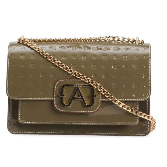 🔹️Arcadia🔹️ Made In Italy Green Patent   Leather chain Flap Over Crossbody Bag - Picture 1 of 4